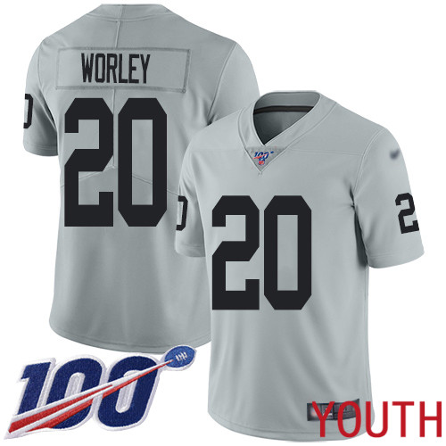 Oakland Raiders Limited Silver Youth Daryl Worley Jersey NFL Football 20 100th Season Inverted Legend Jersey